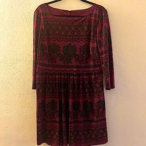 Burgundy and grey royal print dress